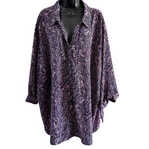 Catherines Womens Shirt Plus Paisley Tunic Navy Pink Relaxed Lightweight